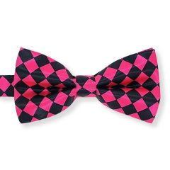 vlinderstrik fel roze zwart geblokt