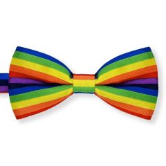 vlinderstrik met regenboog print in blauw, groen, geel, rood, paars en oranje