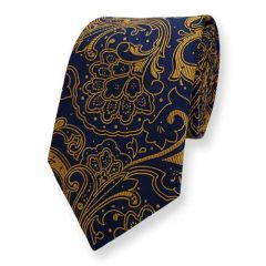 stropdas dark navy okergeel bloemen