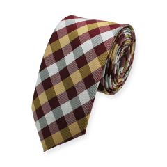 stropdas geblokt donkerrood goud wit zwart