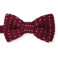 vlinderdas gebreid bordeaux wit