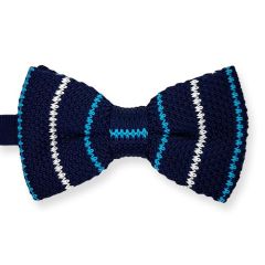 vlinderdas gebreid donkerblauw wit turquoise