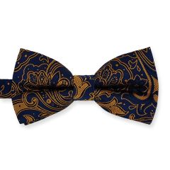 vlinderstrik dark navy okergeel bloemen